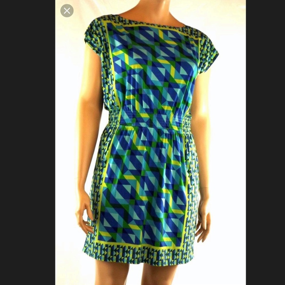 Short Sleeve Blue Green summer dress